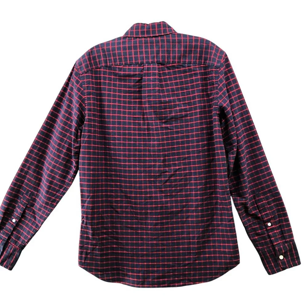 J. Crew Flex Oxford Shirt‎ Mens S Slim Fit Long Sleeve Navy Blue Red Check Plaid